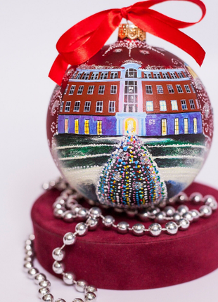Custom house ornament, Hand Painted on Red Glass Bauble by Photo, College Graduation Gift7 photo