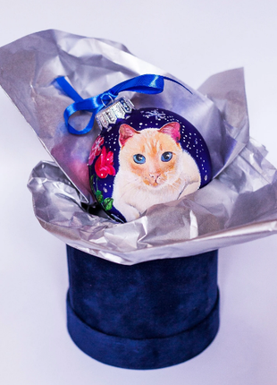 Custom Pet Portrait From Photo, Hand painted on Blue Bauble – Cat, In Lovely Memory gift3 photo