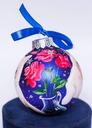 Custom Pet Portrait From Photo, Hand painted on Blue Bauble – Cat, In Lovely Memory gift5 photo