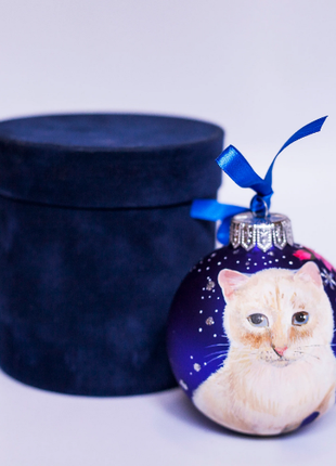 Custom Pet Portrait From Photo, Hand painted on Blue Bauble – Cat, In Lovely Memory gift8 photo