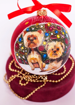 Custom Pet Portrait From Photo, Hand painted on Red Bauble – Dog, Memorabilia Gift