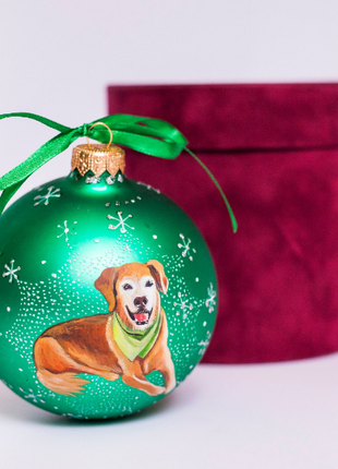 Custom Pet Portrait From Photo, Hand painted on Green Bauble – Dog, Family Gift3 photo