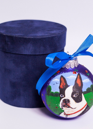 Custom Pet Portrait From Photo, Hand painted on Blue Bauble – Dog, Family Gift4 photo