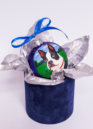 Custom Pet Portrait From Photo, Hand painted on Blue Bauble – Dog, Family Gift7 photo