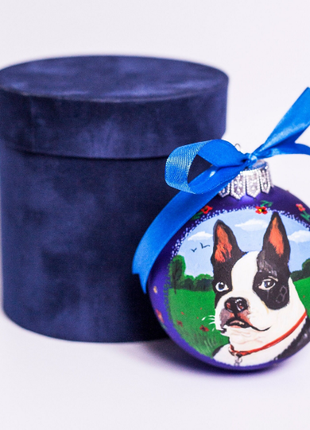 Custom Pet Portrait From Photo, Hand painted on Blue Bauble – Dog, Family Gift8 photo