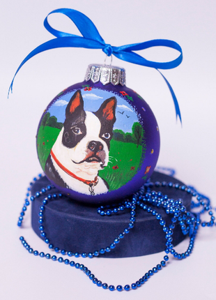 Custom Pet Portrait From Photo, Hand painted on Blue Bauble – Dog, Family Gift9 photo