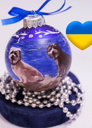 Custom Pet Portrait From Photo, Hand painted on Blue Bauble – Dog, Pet Lover Gift2 photo