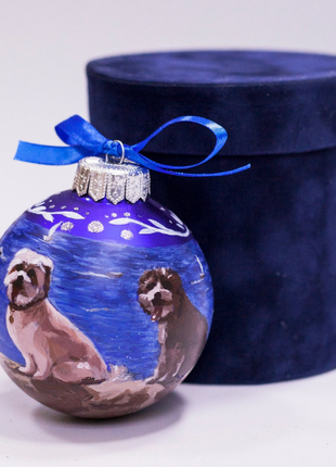 Custom Pet Portrait From Photo, Hand painted on Blue Bauble – Dog, Pet Lover Gift3 photo