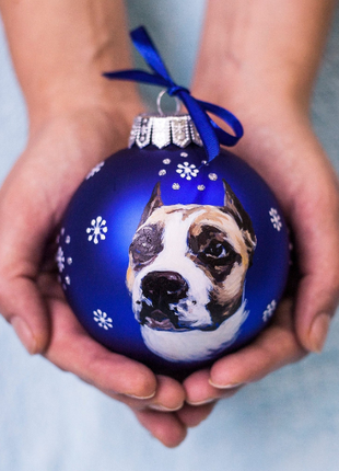 Custom Pet Portrait From Photo, Hand painted on Blue Bauble – Dog, Pet Lover Gift5 photo