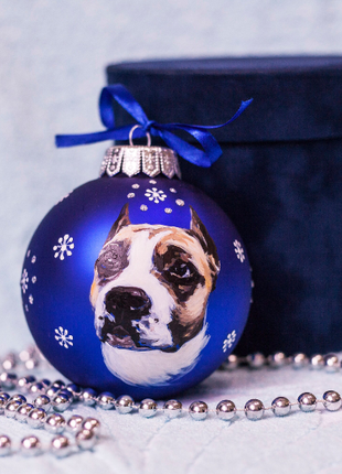 Custom Pet Portrait From Photo, Hand painted on Blue Bauble – Dog, Pet Lover Gift