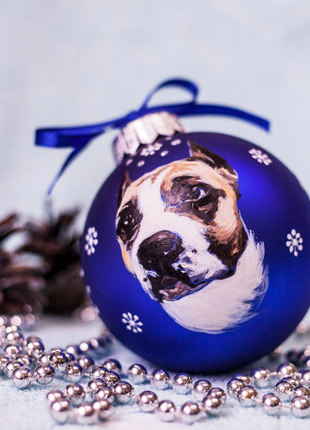 Custom Pet Portrait From Photo, Hand painted on Blue Bauble – Dog, Pet Lover Gift6 photo