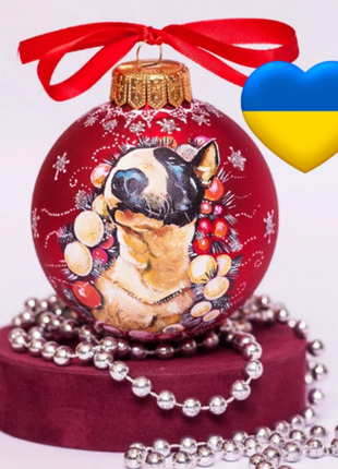 Custom Pet Portrait From Photo, Hand painted on Red Bauble – Dog, Pet Lover Gift2 photo