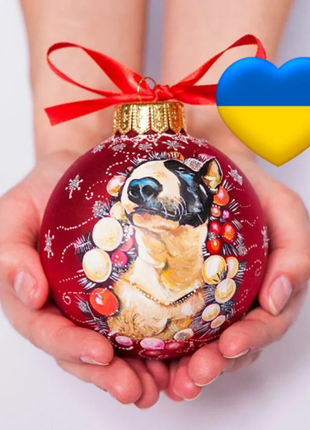 Custom Pet Portrait From Photo, Hand painted on Red Bauble – Dog, Pet Lover Gift3 photo
