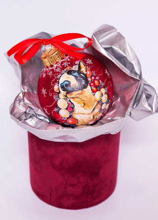 Custom Pet Portrait From Photo, Hand painted on Red Bauble – Dog, Pet Lover Gift4 photo