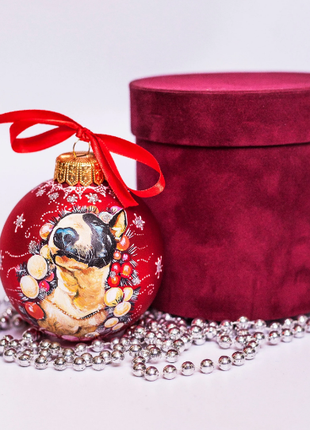 Custom Pet Portrait From Photo, Hand painted on Red Bauble – Dog, Pet Lover Gift5 photo