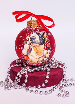 Custom Pet Portrait From Photo, Hand painted on Red Bauble – Dog, Pet Lover Gift