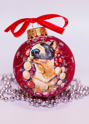 Custom Pet Portrait From Photo, Hand painted on Red Bauble – Dog, Pet Lover Gift9 photo