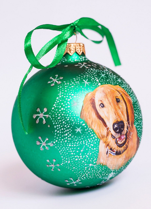 Custom Pet Portrait From Photo, Hand painted on Green Bauble – Dog, Pet Lover Gift3 photo