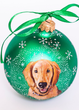 Custom Pet Portrait From Photo, Hand painted on Green Bauble – Dog, Pet Lover Gift4 photo