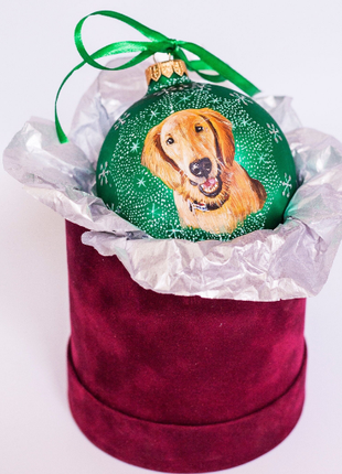 Custom Pet Portrait From Photo, Hand painted on Green Bauble – Dog, Pet Lover Gift6 photo