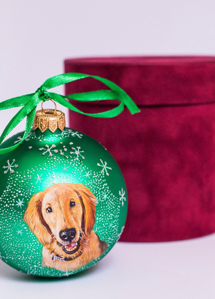 Custom Pet Portrait From Photo, Hand painted on Green Bauble – Dog, Pet Lover Gift7 photo