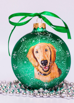 Custom Pet Portrait From Photo, Hand painted on Green Bauble – Dog, Pet Lover Gift9 photo