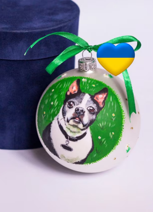 Custom Pet Portrait From Photo, Hand painted on Silver Bauble – Dog, Pet Lover Gift