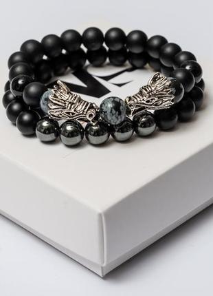 Shungite, agate, obsidian, hematite double bracelet kiss of the dragon2 photo