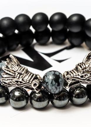 Shungite, agate, obsidian, hematite double bracelet kiss of the dragon3 photo
