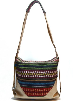 Women bag-backpack made of natural textile "Mazunka"