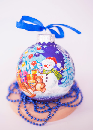 Baby 1st christmas hand painted glass gift ornament, Snowmen bauble1 photo