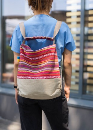 Women's textile bag-backpack "Vognyk" designer handmade.