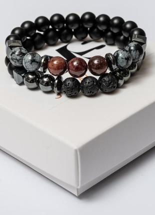 Shungite, garnet, obsidian, lava, hematite double bracelet for men or women, power of scorpion2 photo