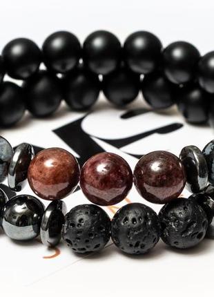 Shungite, garnet, obsidian, lava, hematite double bracelet for men or women, power of scorpion3 photo
