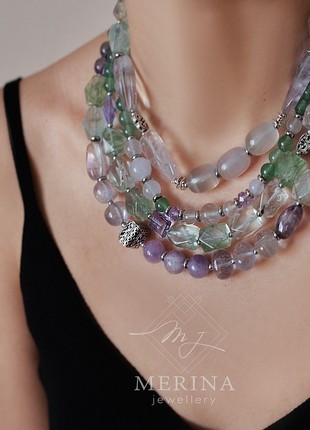 Provence. Necklace with fluorite, quartz, ametryne, amethyst and aventurine.