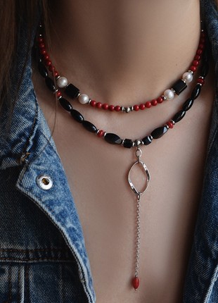 2 in 1 Pearls, agate and coral chokers set1 photo
