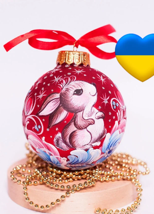 Baby Bunny Christmas Personalized ornament, Hand painted bauble, Custom gift for kid