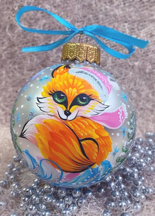 Baby 1st Christmas Hand Painted Ornament, Fox Bauble, Toddler gift