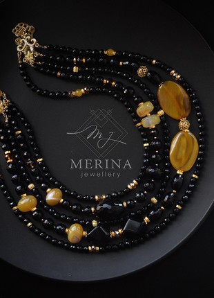 Honey luxury. Yellow & black agate necklace