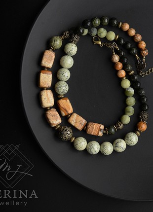 Assymetry. Necklace with jasper, serpentine, jade3 photo