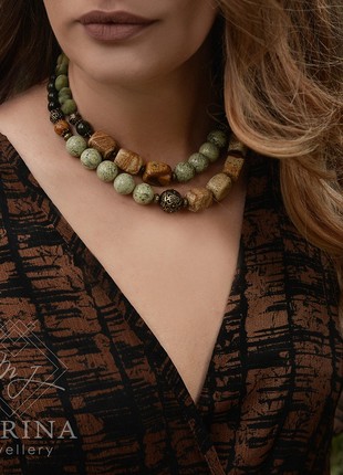 Assymetry. Necklace with jasper, serpentine, jade2 photo