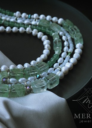 Summer coolness. Pearls, quartz multistrand necklace2 photo