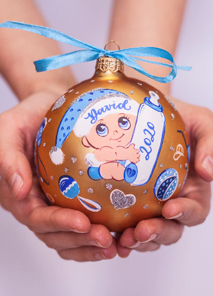 Baby boy first christmas hand painted ornament, new parents gift2 photo