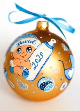 Baby boy first christmas hand painted ornament, new parents gift4 photo