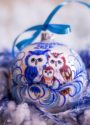 Owl Family Hand Painted Ornament, Personalized Bauble, Baby Christmas Gifts