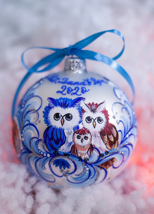 Owl Family Hand Painted Ornament, Personalized Bauble, Baby Christmas Gifts3 photo