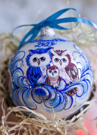 Owl Family Hand Painted Ornament, Personalized Bauble, Baby Christmas Gifts5 photo
