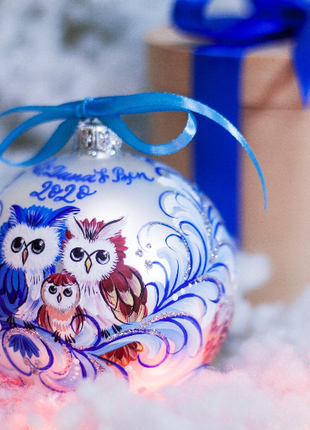 Owl Family Hand Painted Ornament, Personalized Bauble, Baby Christmas Gifts6 photo