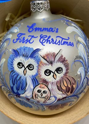 Owl Family Hand Painted Ornament, Personalized Bauble, Baby Christmas Gifts7 photo