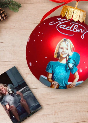 Personalized Red Ornament with child, Portrait by photo gift – One person3 photo